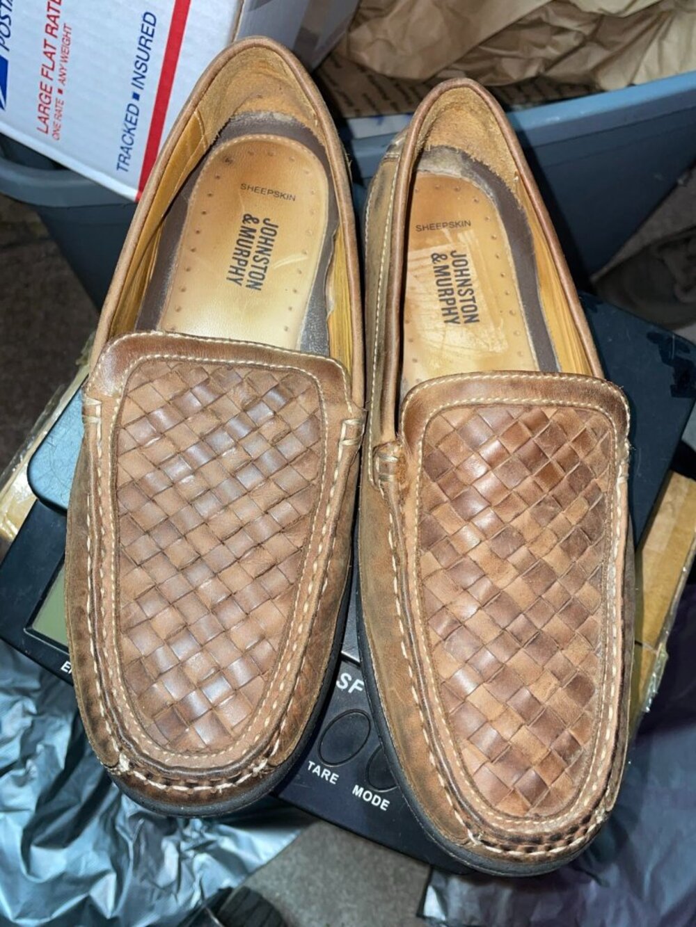 Mens-Size 8.5- Johnson & Murphy Brown Sheepskin Loafers